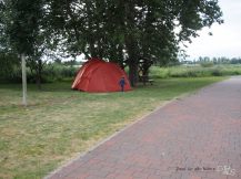 Unser Zelt auf dem WasserWanderRastplatz in Pasewalk
